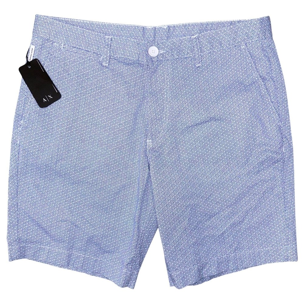 Armani Exchange Mens 30 Waist Blue‎ and White Geo Pattern Shorts 9" Inseam NWT